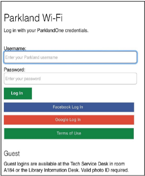 Parkland Wifi login screen